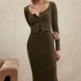 Fayette Khaki Soft Fluffy Knit Maxi Dress - Image 5