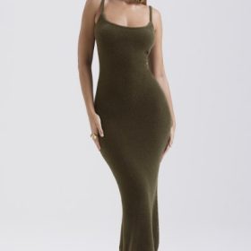 Fayette Khaki Soft Fluffy Knit Maxi Dress - Image 7
