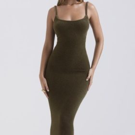 Fayette Khaki Soft Fluffy Knit Maxi Dress - Image 8