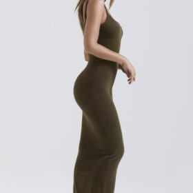 Fayette Khaki Soft Fluffy Knit Maxi Dress - Image 9