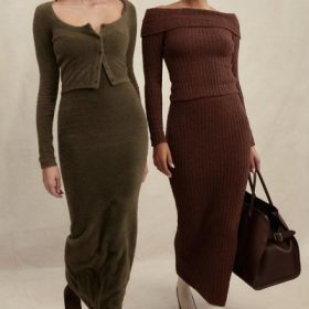 Fayette Khaki Soft Fluffy Knit Maxi Dress - Image 12