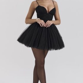 Princess Black Tulle Mini Dress - Image 7