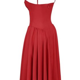 Samaria Red Gathered Midi Dress - Image 3