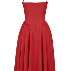 Samaria Red Gathered Midi Dress - Image 4