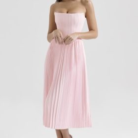 Marci Pink Pleated Midi Corset Dress - Image 5