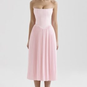 Marci Pink Pleated Midi Corset Dress - Image 7