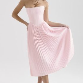 Marci Pink Pleated Midi Corset Dress - Image 8