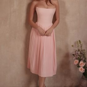 Marci Pink Pleated Midi Corset Dress - Image 15