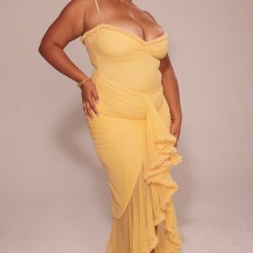 Gabbi Apricot Ruffled Front Gown