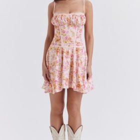 Alejandra Light Lavender Print Corset Dress - Image 6