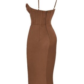 Myrna Chocolate Satin Corset Slip Dress - Image 3