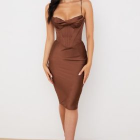 Myrna Chocolate Satin Corset Slip Dress - Image 10