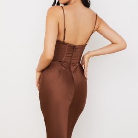 Myrna Chocolate Satin Corset Slip Dress - Image 14