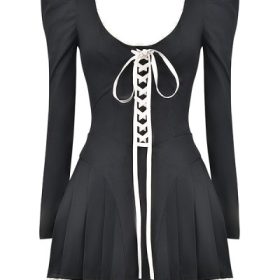 Larisa Black & Cream Pleated Mini Dress - Image 2