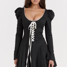 Larisa Black & Cream Pleated Mini Dress - Image 5