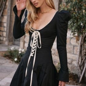 Larisa Black & Cream Pleated Mini Dress - Image 6