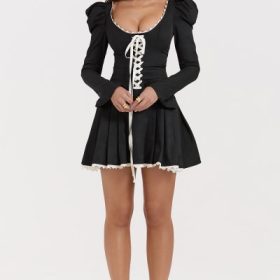 Larisa Black & Cream Pleated Mini Dress - Image 7