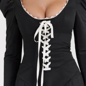 Larisa Black & Cream Pleated Mini Dress - Image 9