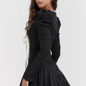 Larisa Black & Cream Pleated Mini Dress - Image 12